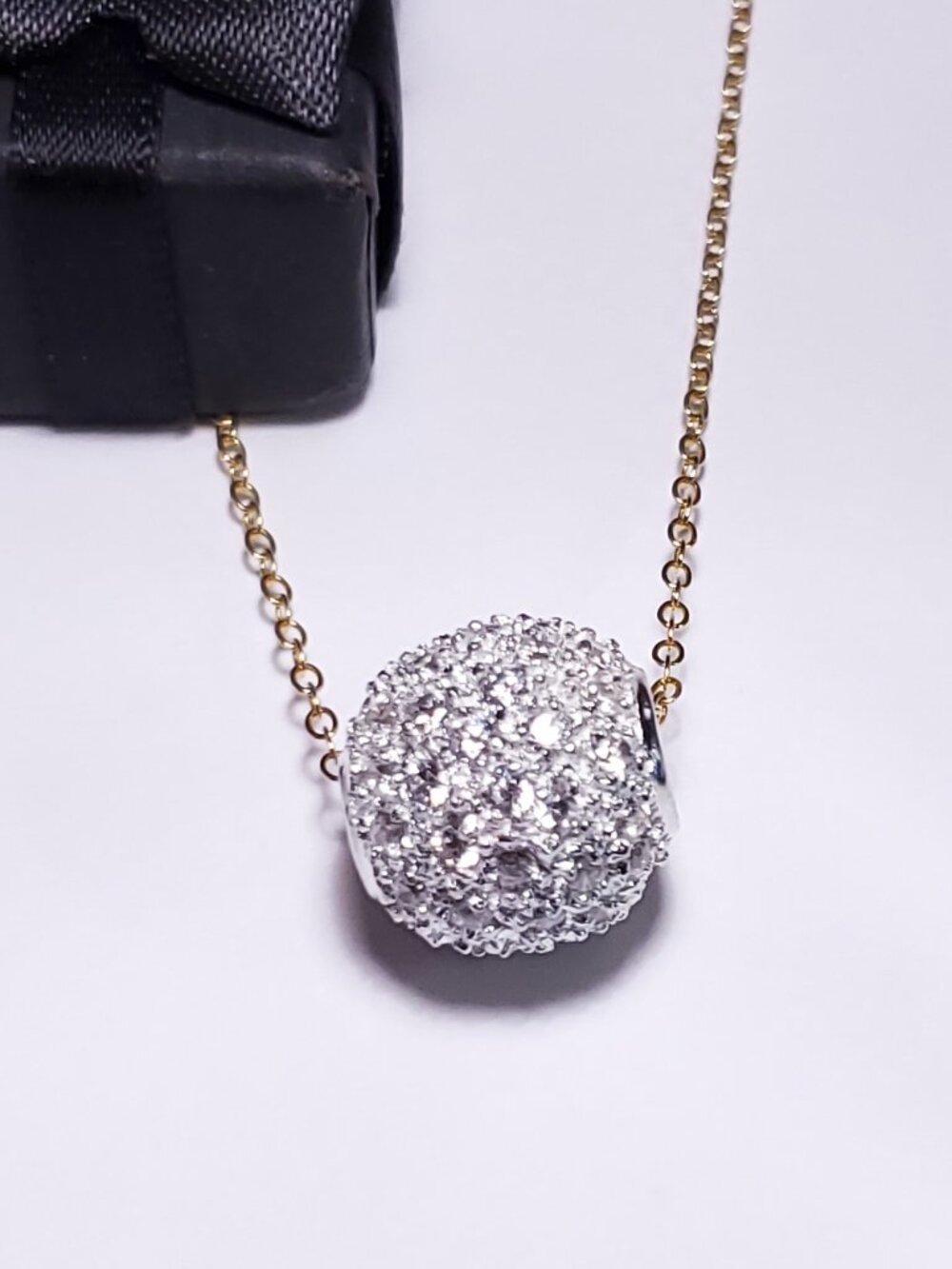 Estate 15mm 4.5ctw Rd White Topaz Sterling/14Kt Ball slide & 18" Necklace#24780